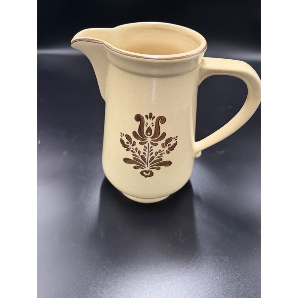 Pfaltzgraff Village Pitcher Brown Folk Art Stoneware USA Vintage